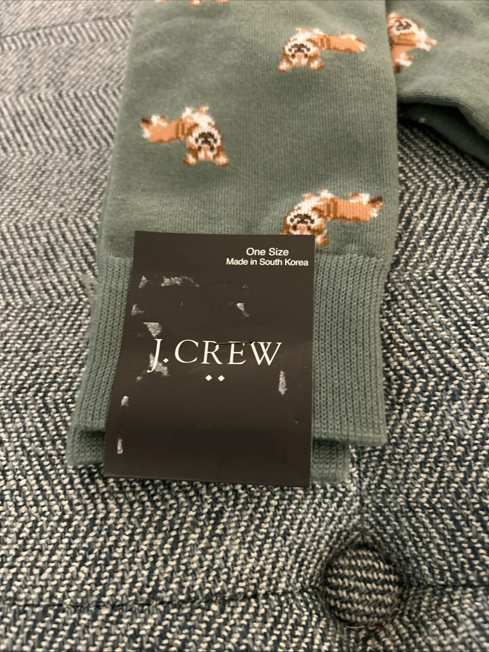 J CREW Socks One Size  Green Brown White Dogs Corgis- New